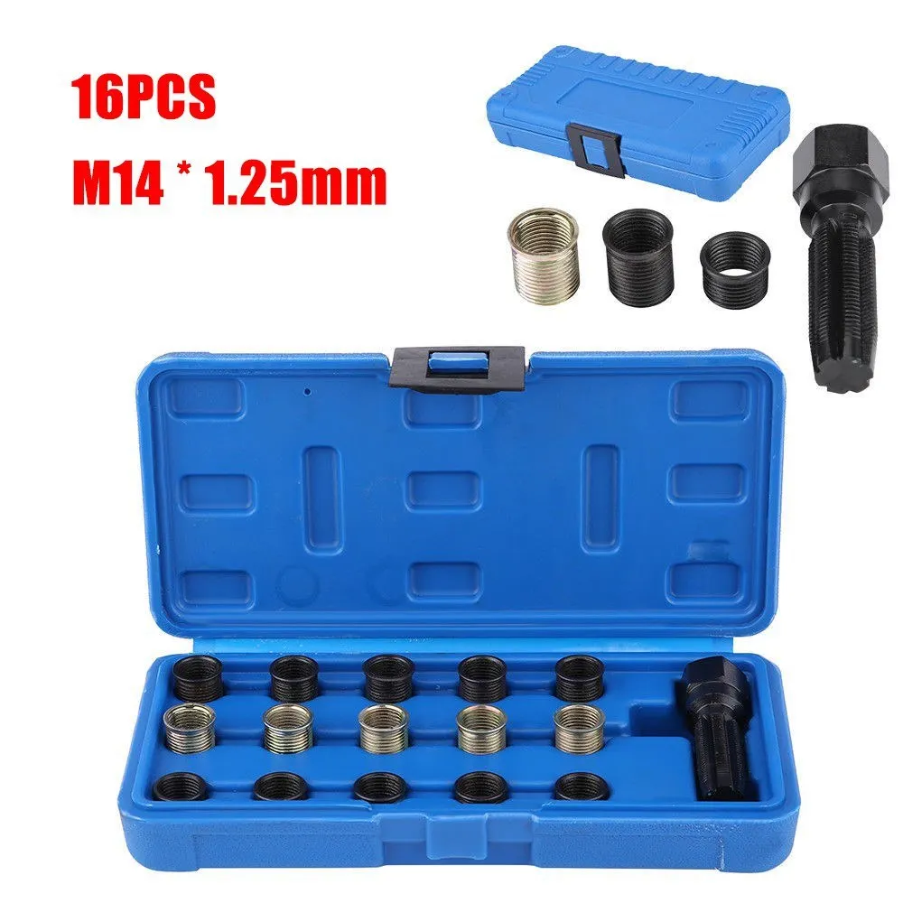 14mm Spark Plug Tapping 16 Sets M14*1.25 Spark Plug Thread Repair Tool