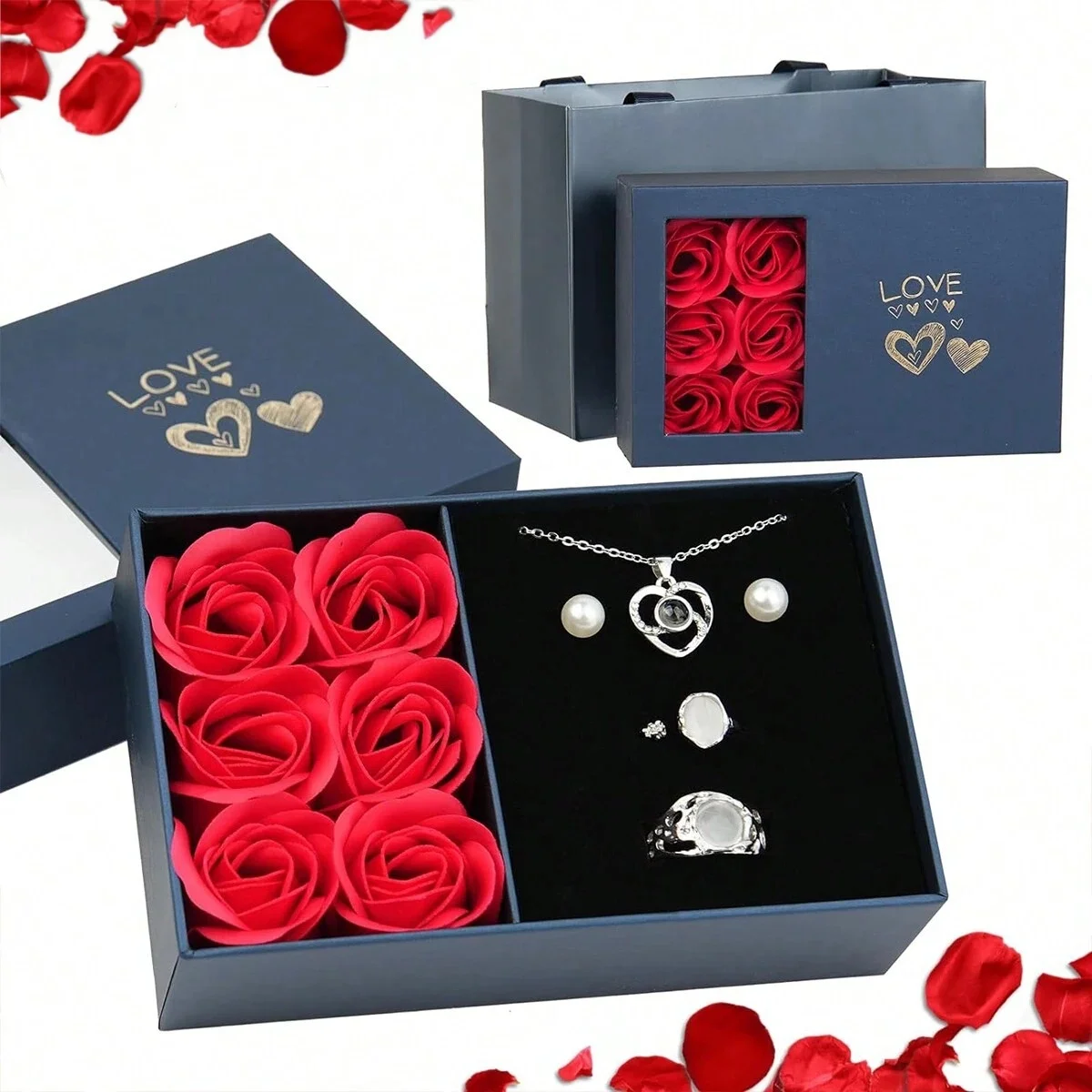 Blumen-Schmuckschatulle, sechs Rosen, Fensteröffnung, romantischer Schmuck, Geschenkbox, Hochzeit, Valentinstag, Ring, Armband, Anhänger, Geschenke, Dekor