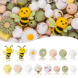 LOFC A65 pcs/Set Printed Silicone Beads Round 15MM Cuentas de abeja DIY home decoration KeyChain Necklace Jewelry accessories