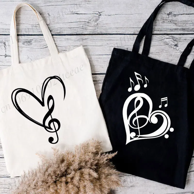 

Korea Ulzzang Heart Shoulder Bag Women Harajuku Vintage Canvas Tote Bag Musical Note Casual Shopper Bags Fashion Teen Handbag
