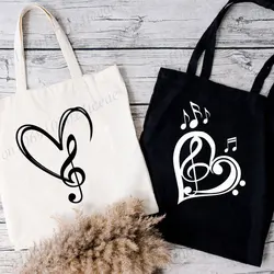 Korea Ulzzang Heart Shoulder Bag Women Harajuku Vintage Canvas Tote Bag Musical Note Casual Shopper Bags Fashion Teen Handbag