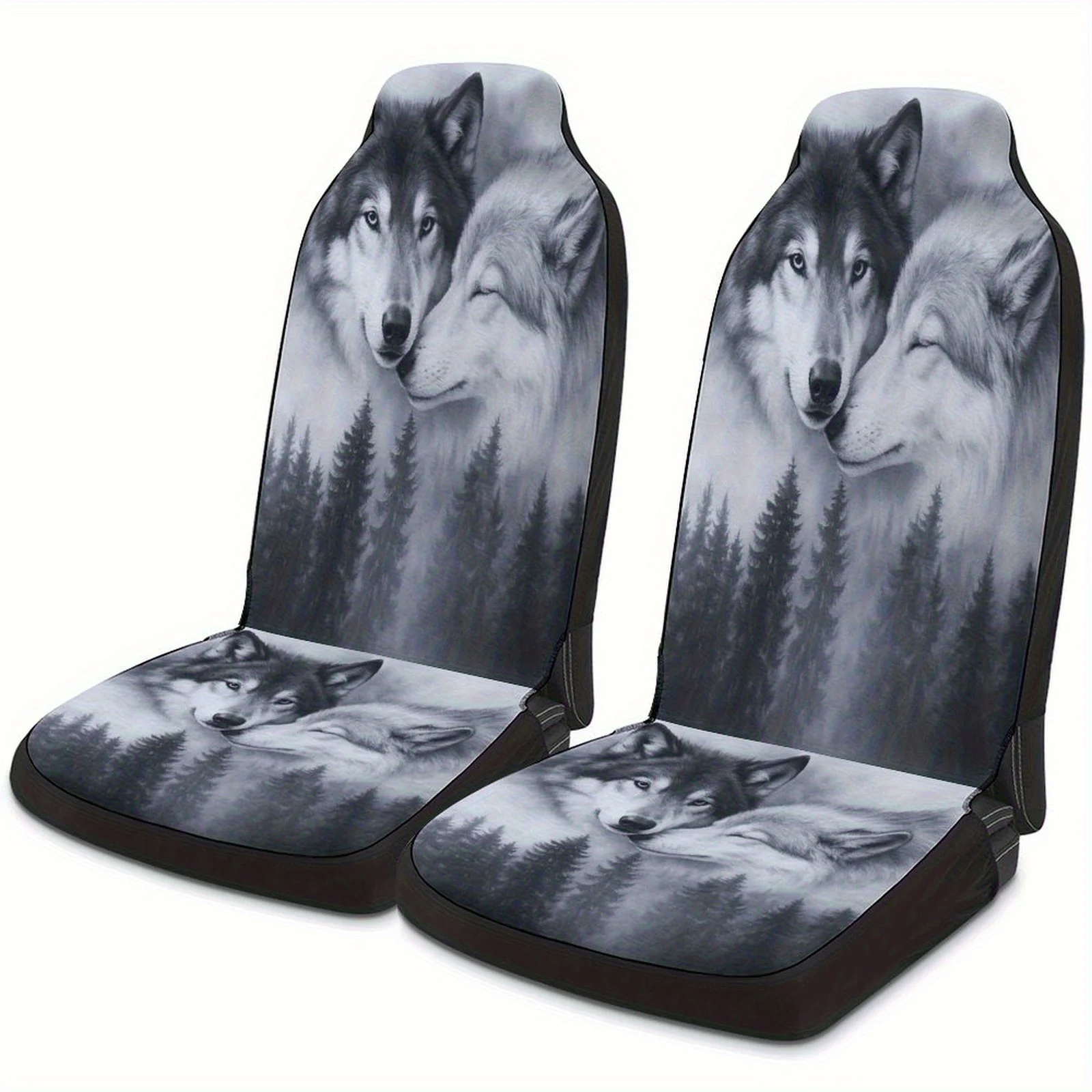 

Wolf Design Car Seat Cover Set In Fog, Suitable For Most Cars, HighQuality Comfortable Car Seat Protector Full Set, Universal C