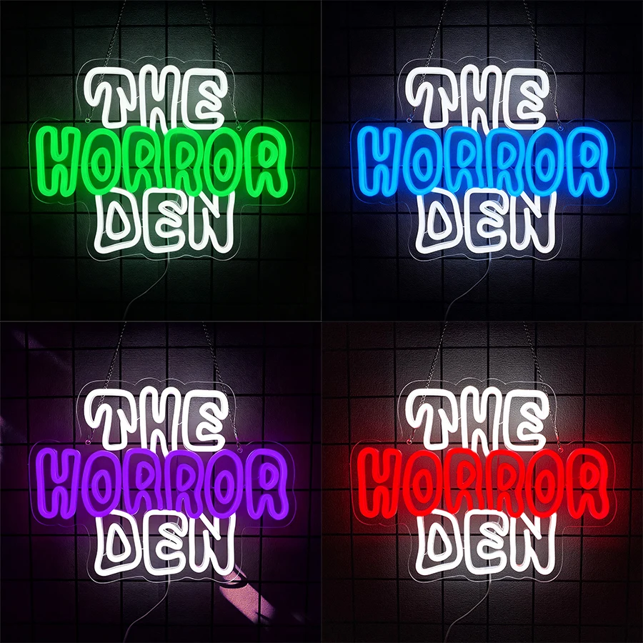 The Horror Den Led Neon Sign, Halloween Party Gift Night Wall Art Decor, Bedroom Bar Haunted House Club Game Room Wall Lamp.
