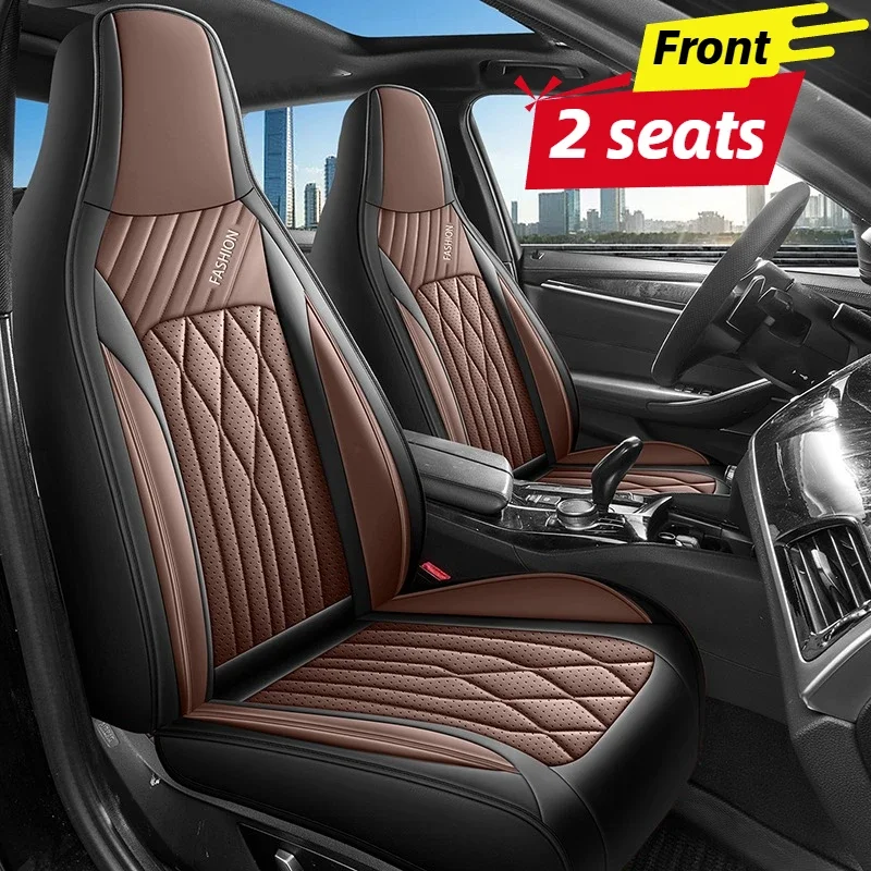 2Pcs Front Seat Covers for One-Piece Seats, Luxury Full Wrap, All-Season Easy-Care, Fits Tesla/BYD & Most Integrated Front seats