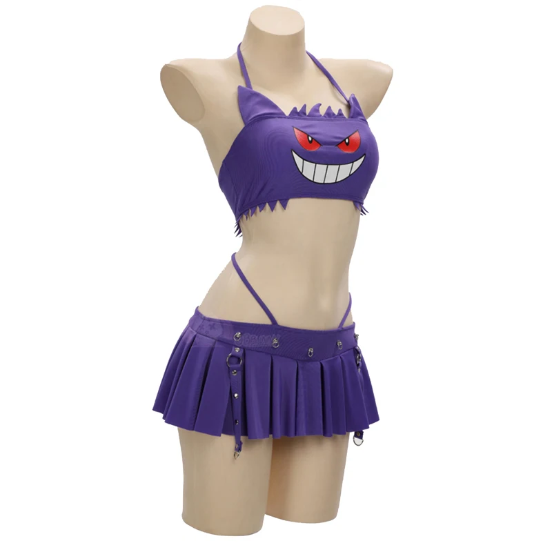 Костюм для косплея Gengar: сексуальное бикини с лямкой через шею |   Полный комплект с принтованным топом и брюками для женщин, для летних пляжных вечеринок 2026