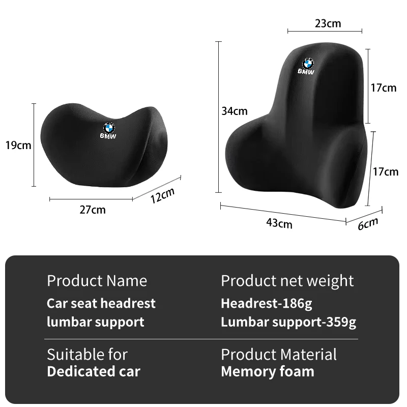 Car Neck Pillow Lumbar Support Pad Cushion Auto Neck Headrest Memory Foam For BMW Motorsport X1 X3 X5 E39 E46 E90 F20 E60 F30E36