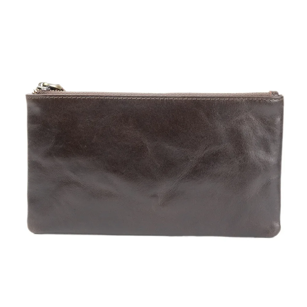 Vintage-Inspired Slim RFID Bifold Wallet Top-Grain Pull-Up Cowhide, Unisex Zip Money Clutch for Everyday Carry & Travel