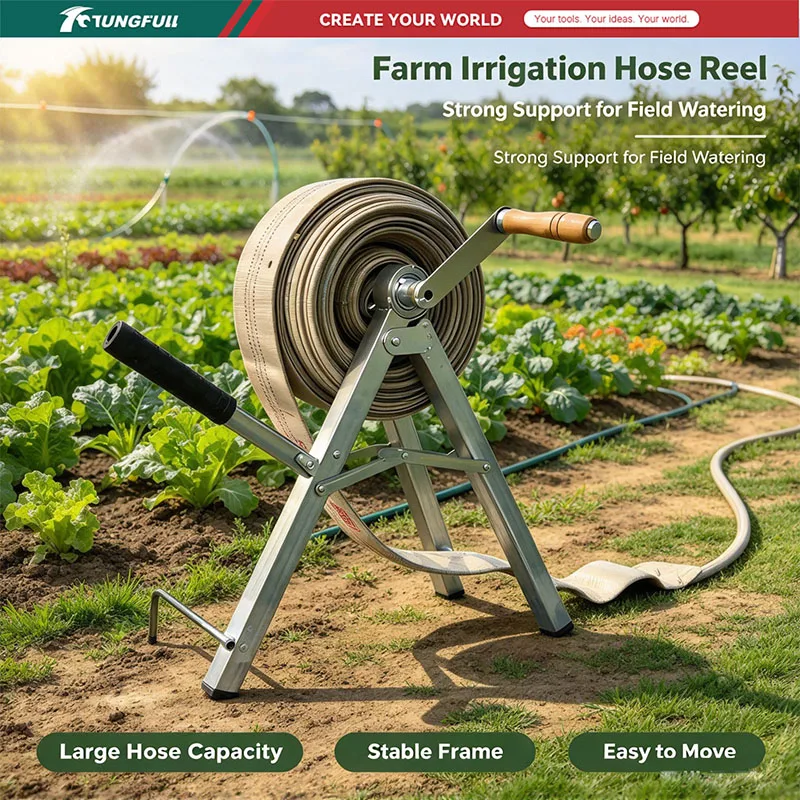 TUNGFULL Foldable Garden Hose Reel Cart Manual Crank Fire Hose Winder Water Pipe Rack Agricultural Irrigation Equipment
