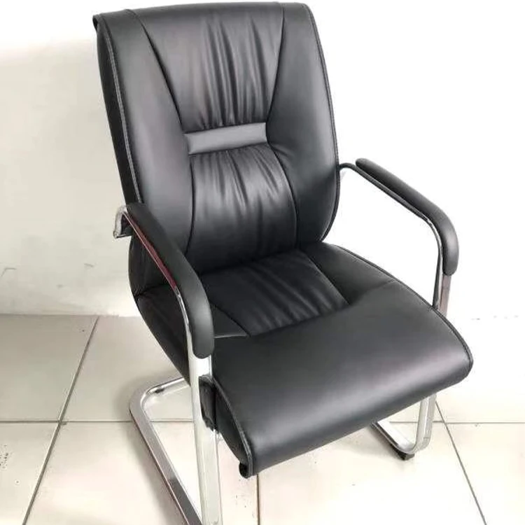 Black Office Pu Leather Chair Resilience Sponge Stainless Steel Leg Office Chair