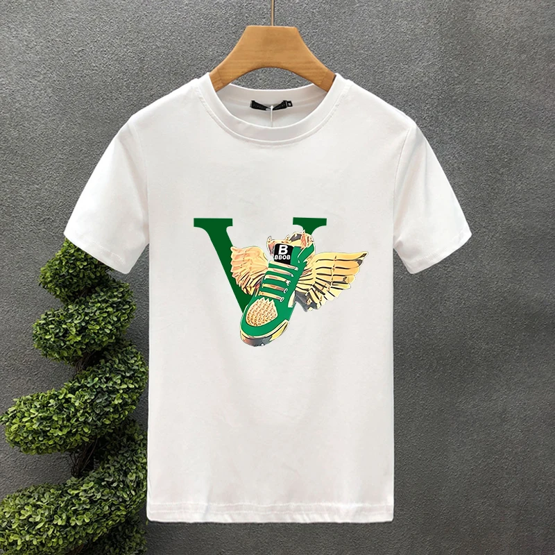 Luxury Brand Shoe 100% Cotton High Quality Printing Couple Tees Summer Harajuku For Men/Women Short Sleeve T-shirt Asian Size