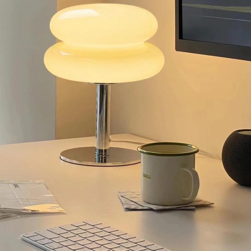 

Double-layer egg tart table lamp, living room bedroom , advanced simple atmosphere, medieval lamp
