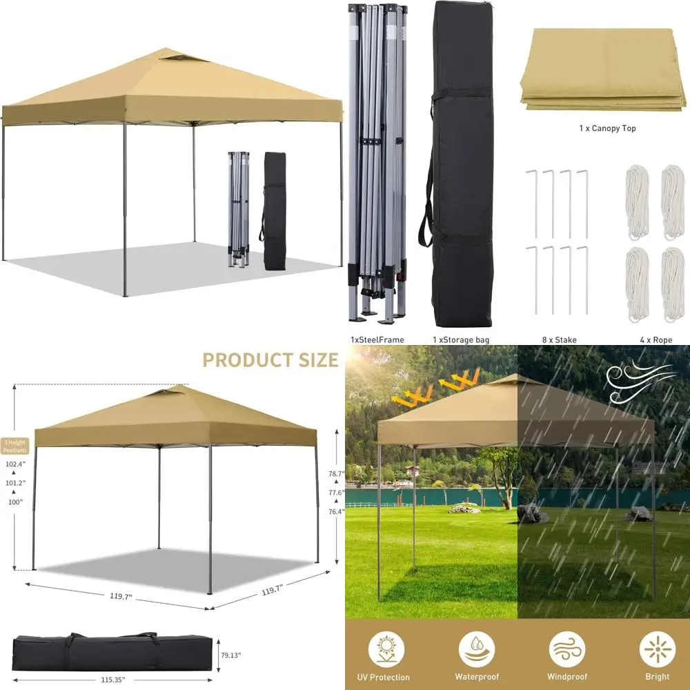 

Portable 10x10 Outdoor Canopy Tent, Easy Setup Gazebo for Events, Parties, Camping, Brown