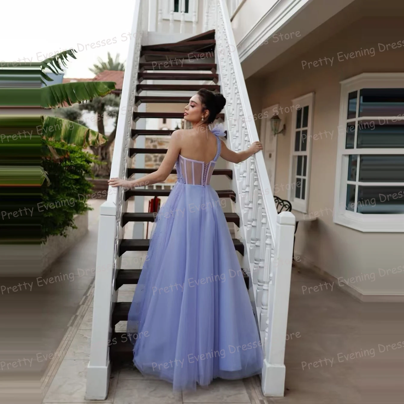 간단한 이브닝 드레스 여성의 A 라인 댄스 파티 드레스 섹시한 구슬 장식 한 어깨 등이없는 패션 파티 맞춤형 베스 티도스 드 노비아