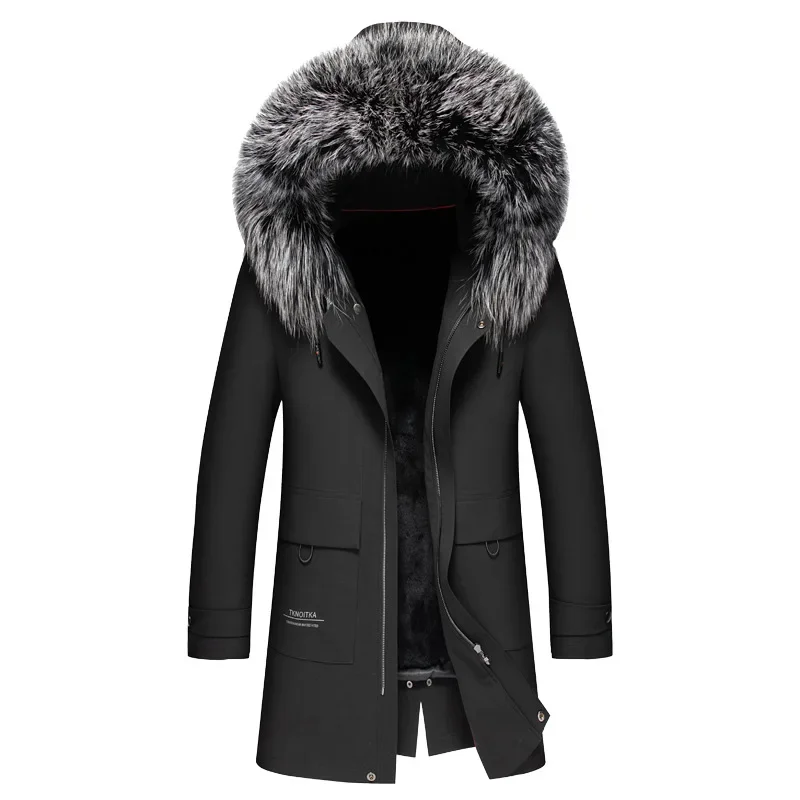 

Men's Coat Jacket Autumn and Winter Removable Silver Fox Fur Collar Rex Rabbit Liner Pie Overcome Fur Coat