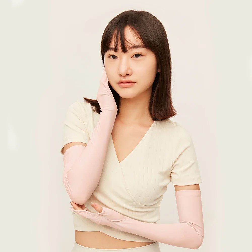 OhSunny New Long Arm Sleeve V-Gloves UV Protection UPF50+ Women Sunscreen Upgraded Breathable Cooling Golf Gloves Outdoor