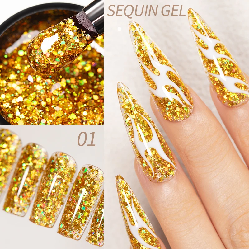 5ML Champagner Gold Glitter Reflektierende Nagel Gel Polnisch Funkelnden Nagel Gel Kristall Glitter Graffiti Streifen Pull Linie Nagel UV Gel