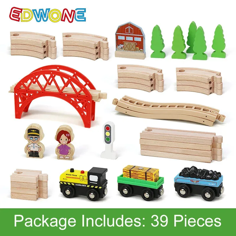 

TOPMAYA Children's Wooden Track Set, Red Bridge 8 Track Magnetic Small Train Assembly Combination Scene Boys And Girls Toys Gift