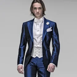 Kendny-Costumes en satin bleu marine pour hommes, veste et pantalon, smokings, blazer, coupe couvertes, formel, mariage, italien, 2 pièces