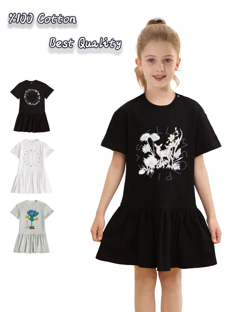 

Baby Girls Floral Dress Summer Cotton Short sleeve Cute Sunflower Fun Print Kids Princess Dress Vacation Casual Wear Child Skirt