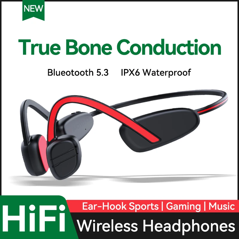 Original True Bone Conduction Wireless Headphone IPX6 Waterproof HiFi Sports Running Gaming Music Ear-hook Bluetooth 5.3 Headset