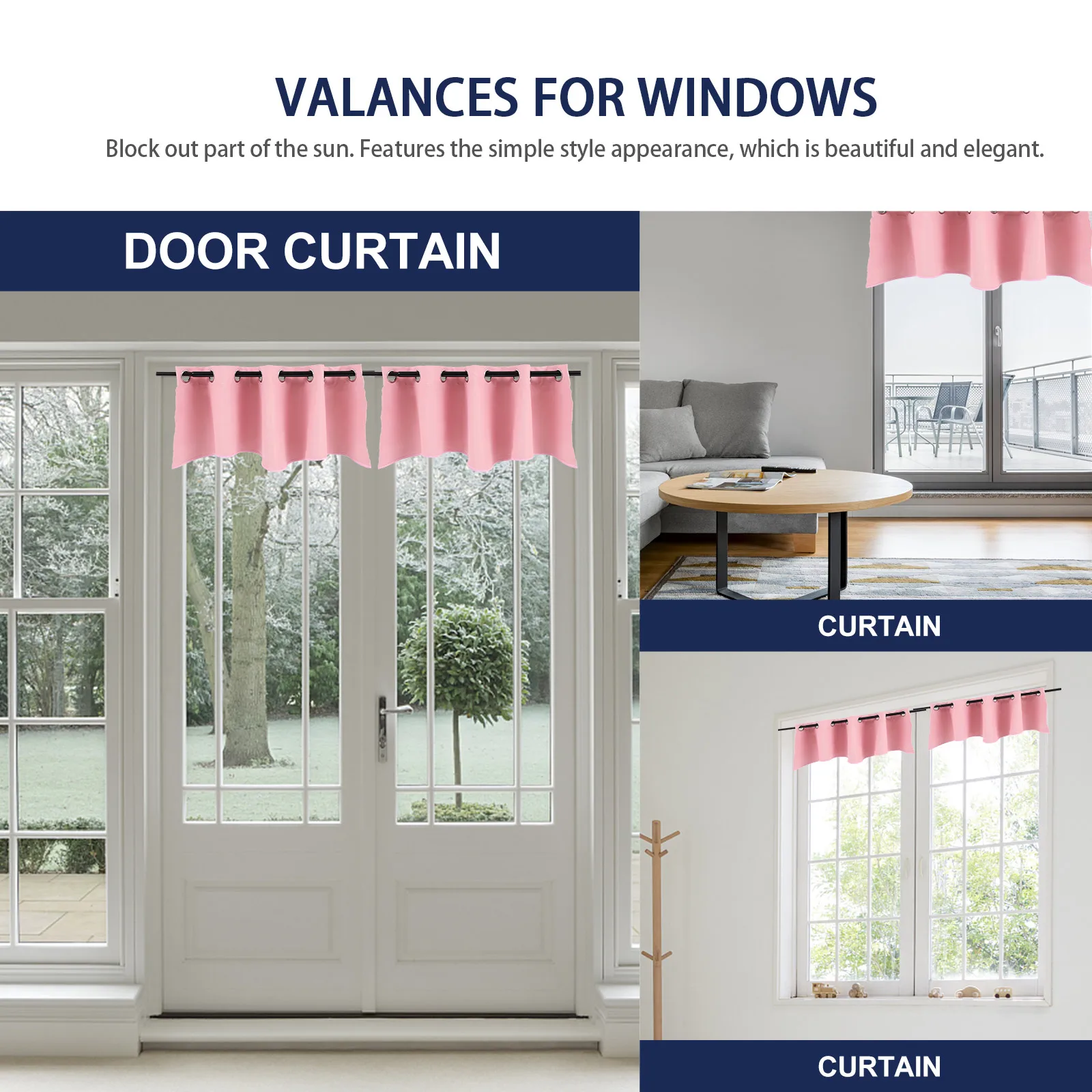 

Lightproof Curtains Short Polyester Blackout Sun Protection Bedroom Window Valance Kitchen Decorative Drape Easy Clean