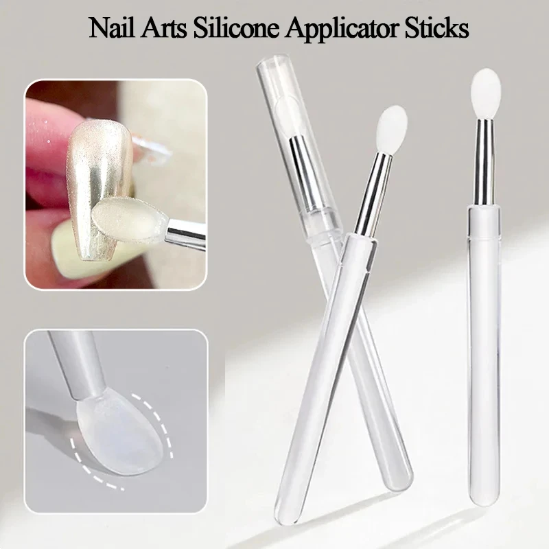 1/3/5pcs Nail Art Silicone Applicator Sticks Chrome Pigment Dust Applying Manicure Tool Easy-Daub Pigment Silicone Nail Brushes