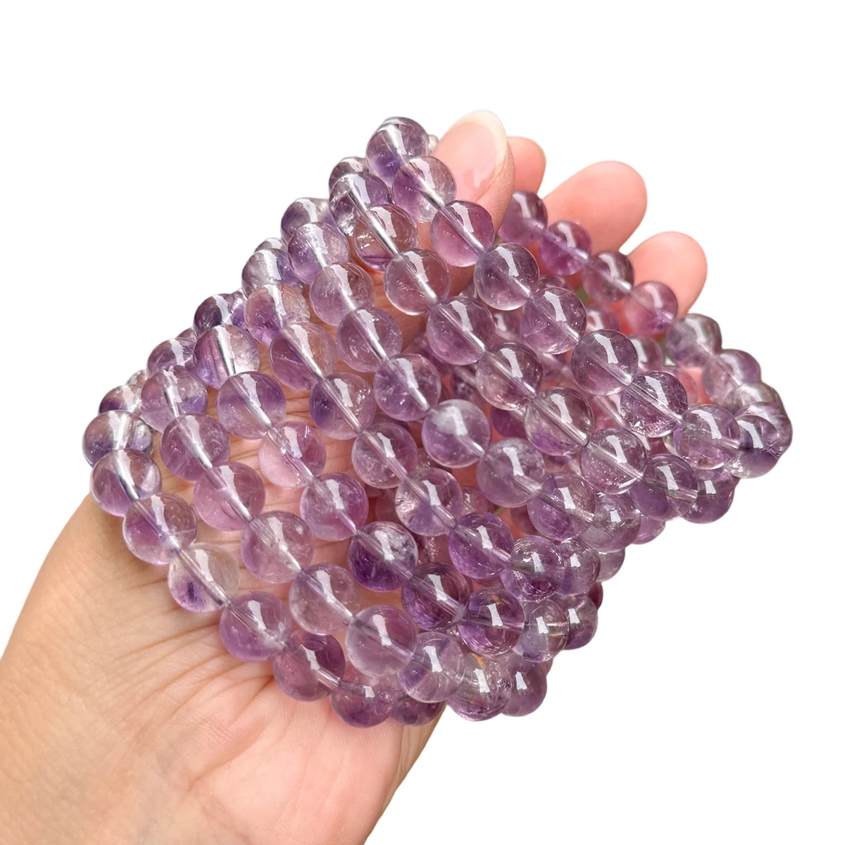 Natural Gradient Purple Rabbit Hair Quartz 9mm Round Bead Elastic Bracelet - Healing Crystal Jewelry for Women
