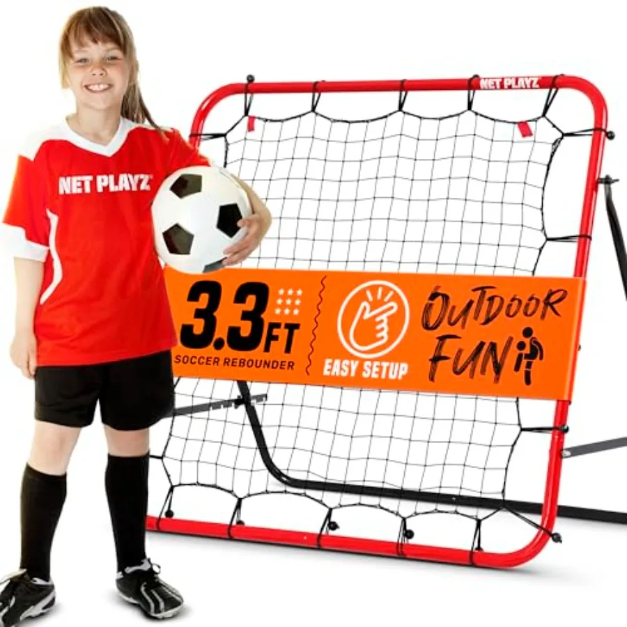 

Soccer Rebounder Rebound Net, Kick-Back 3.3X3.3FT Football Training Gifts, Aids and Equipment for Teens and All Ages, Portable,