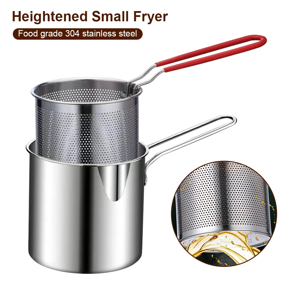 Fritadeira de aço inoxidável com cesta de fritura Panela de leite japonesa Aparelho de cozinha Panela auxiliar de alimentos 1200ml, 304
