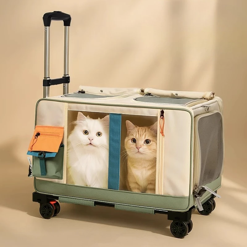 

Good-looking Cat Carrier Backpack Multi-Pet Rolling Suitcase with Wheels Large Dog & Cat Travel Trolley Breathable Cats Carriers