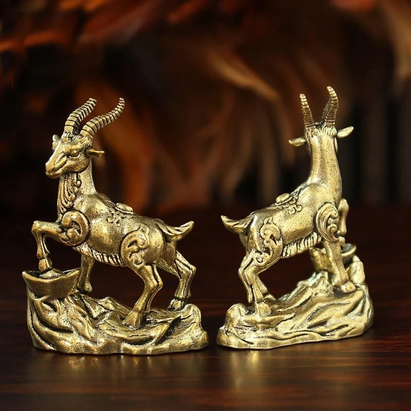 [S]Vintage Feng Shui Coins Goat Statue Desktop Ornament Home Decoration Craft Accessories Lucky