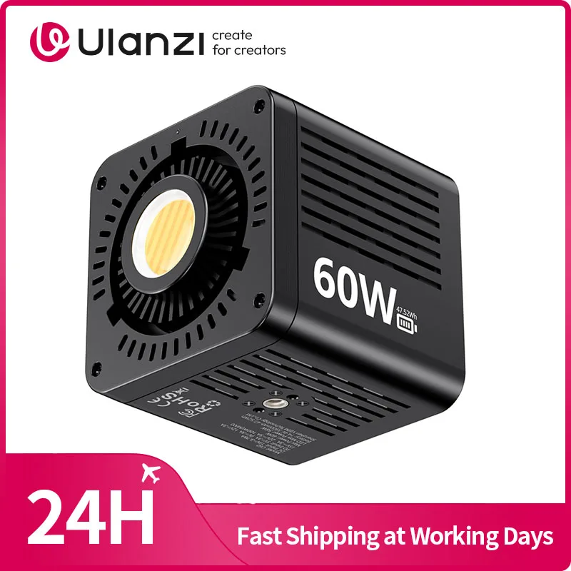 Ulanzi C60 60W Bi-color COB Video Light Fill Light 2500-6500K COB Light with Mini Bowens Mount for Indoor/Outdoor Photography
