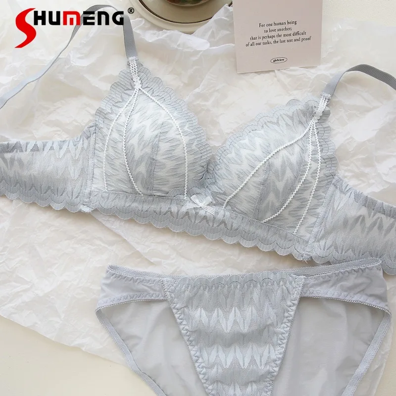 

Gentle French Lace Girls Bra Set Small Chest Push Up Comfortable Wireless Underwear Women's Sexy Japanese Style Brief Suits