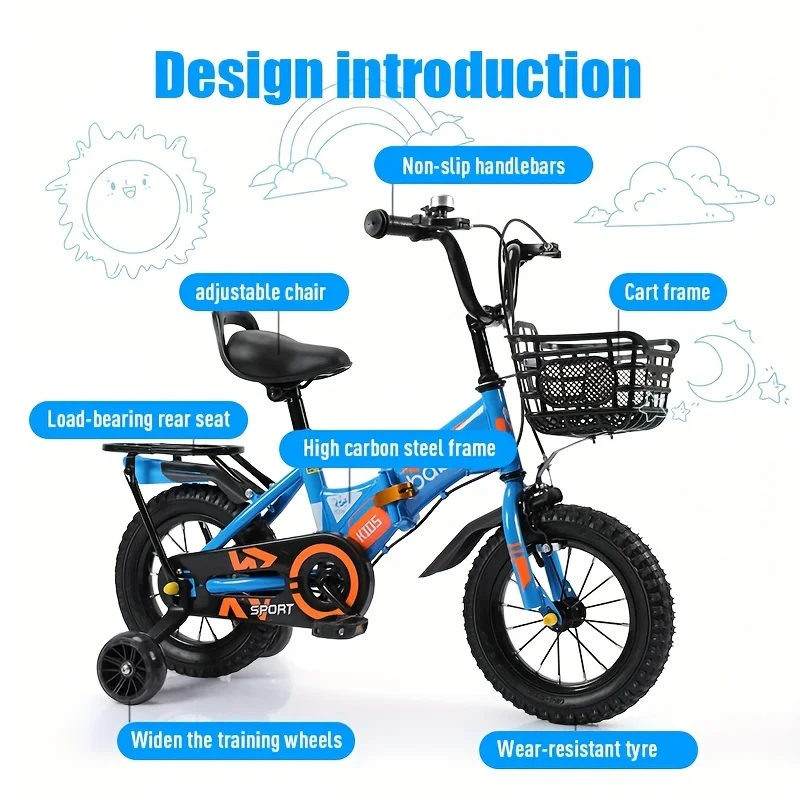 16-Inch Kids Folding Bike with Safety Training Wheels Secure Front/Rear Brakes Adjustable Seat Protective Fenders Birthday Gift