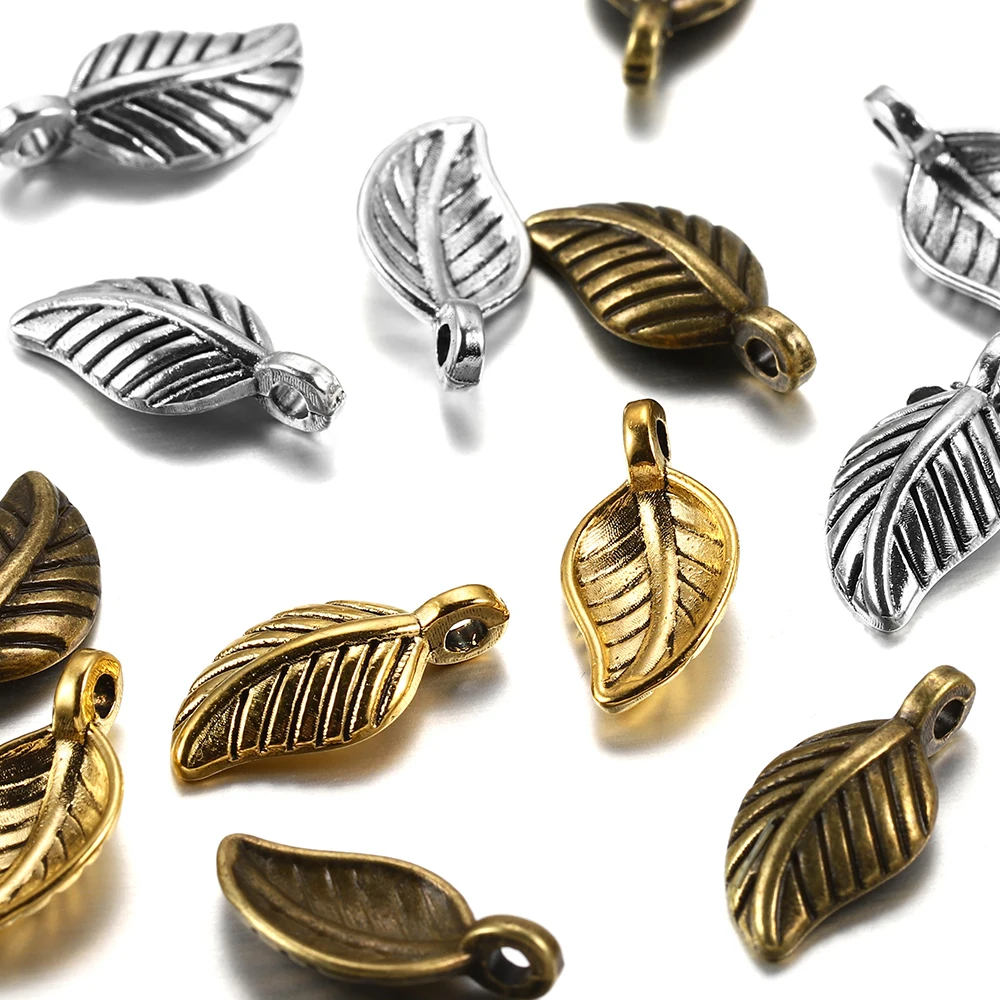 60pcs/lot 15x7mm Antique Metal Alloy Leaves Charms Pendants Findings Jewelry Making Accessories
