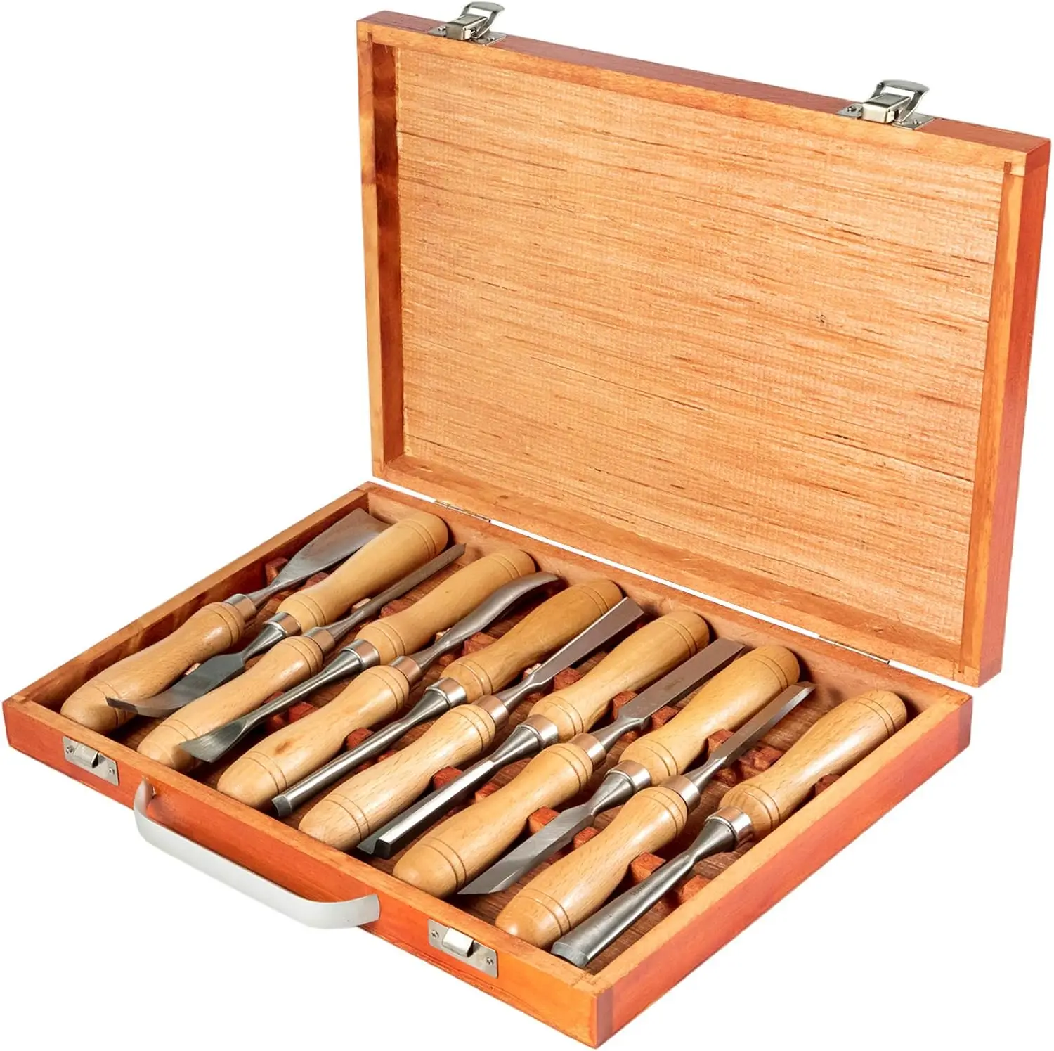 Wood Chisel Sets 12pcs，Wood Carving Hand Chisel 3-3/4Inch Blade Length,Woodworking Chisels with Red Eucalyptus Handle