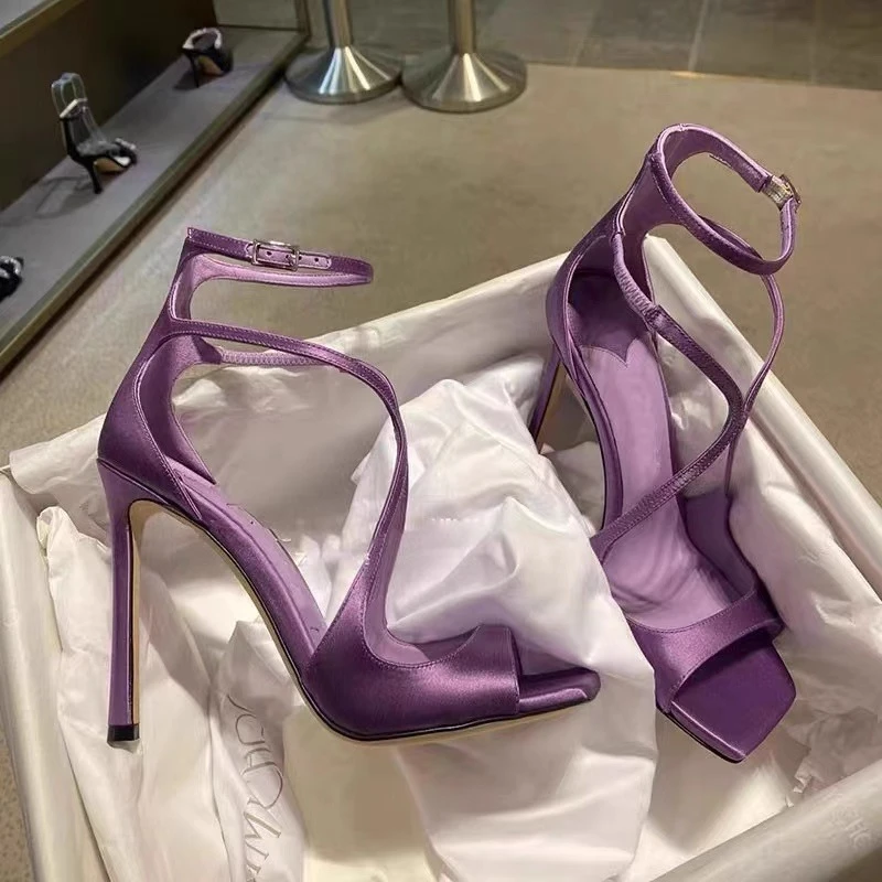 2025 Summer New One Button Strap Square Head Sandals for Women, Netizen Fish Mouth, Golden Fine Heel, Open Toe, Sexy High Heels image 3