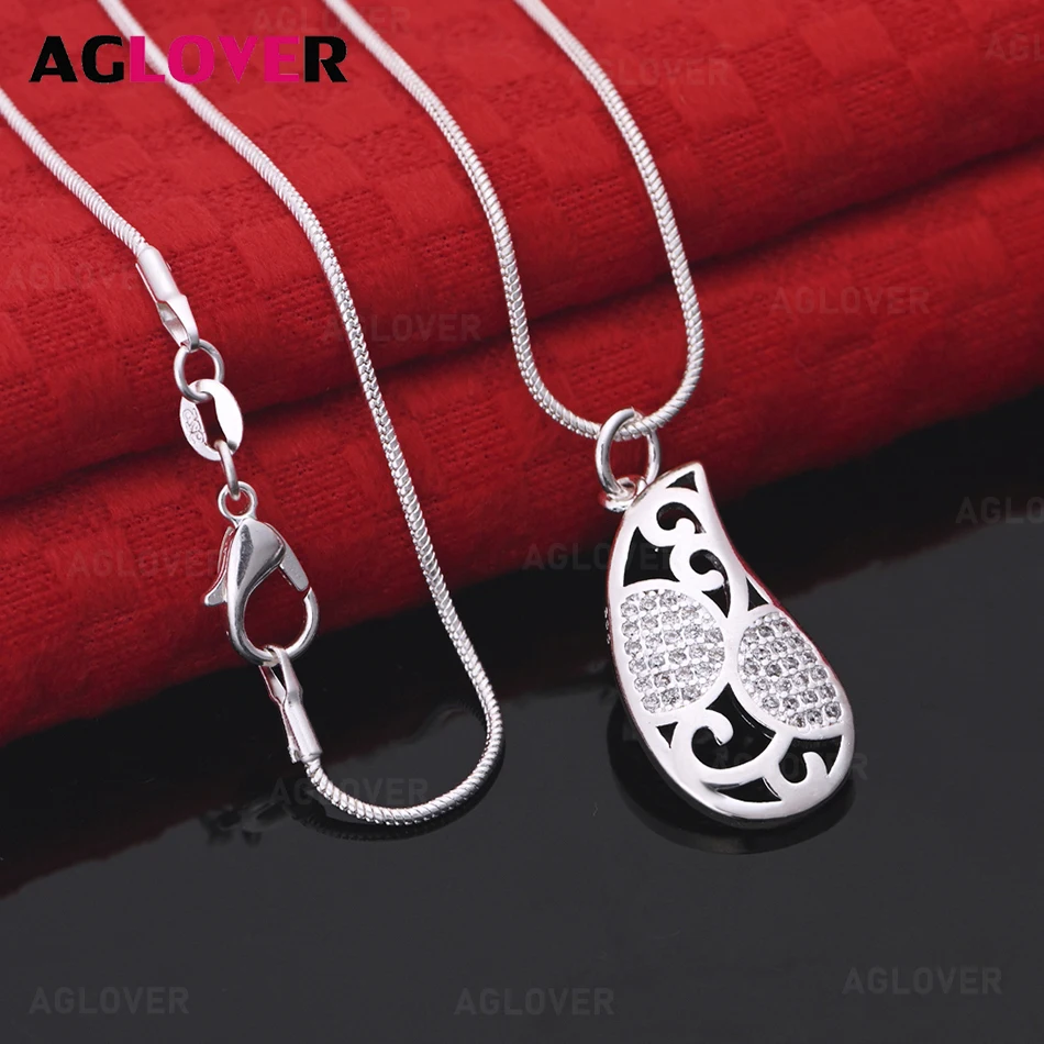 

AGLOVER 925 Sterling Silver Zircon Teardrop Pendant Necklace Women's Unique Gift All-match Party Jewelry