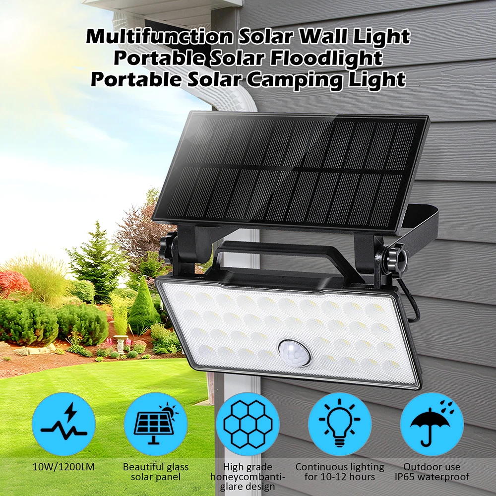 Imagem -02 - Holofote Solar Portátil com Sensor de Movimento Luz Exterior Segurança Trabalho Parede Luz Modos Quintal Jardim Galpão Camping