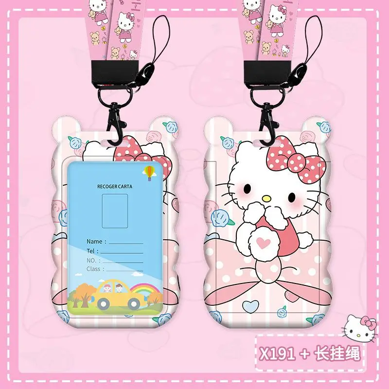 ชุดการ์ด Hello Kitty ลายการ์ตูนน่ารักสำหรับนักเรียนบัตรโดยสารรถประจำทางแบบพับเก็บได้กระเป๋านักเรียนที่หายไป