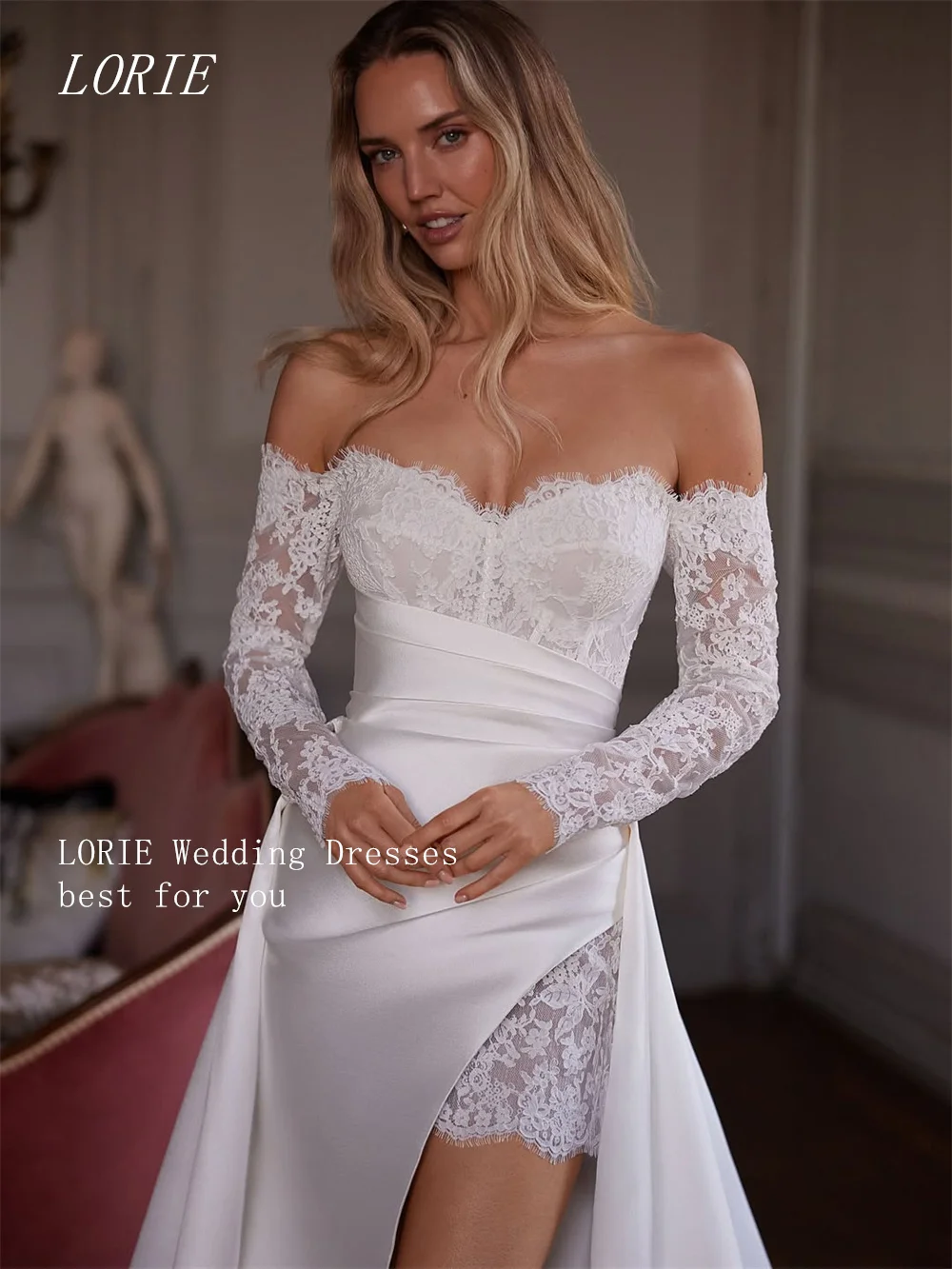 

LORIE Luxury Mermaid Civil Wedding Dress Gala Side Silt Bridal Dresses Sweetheart Lace Engagement Wedding Gown Customized 2026