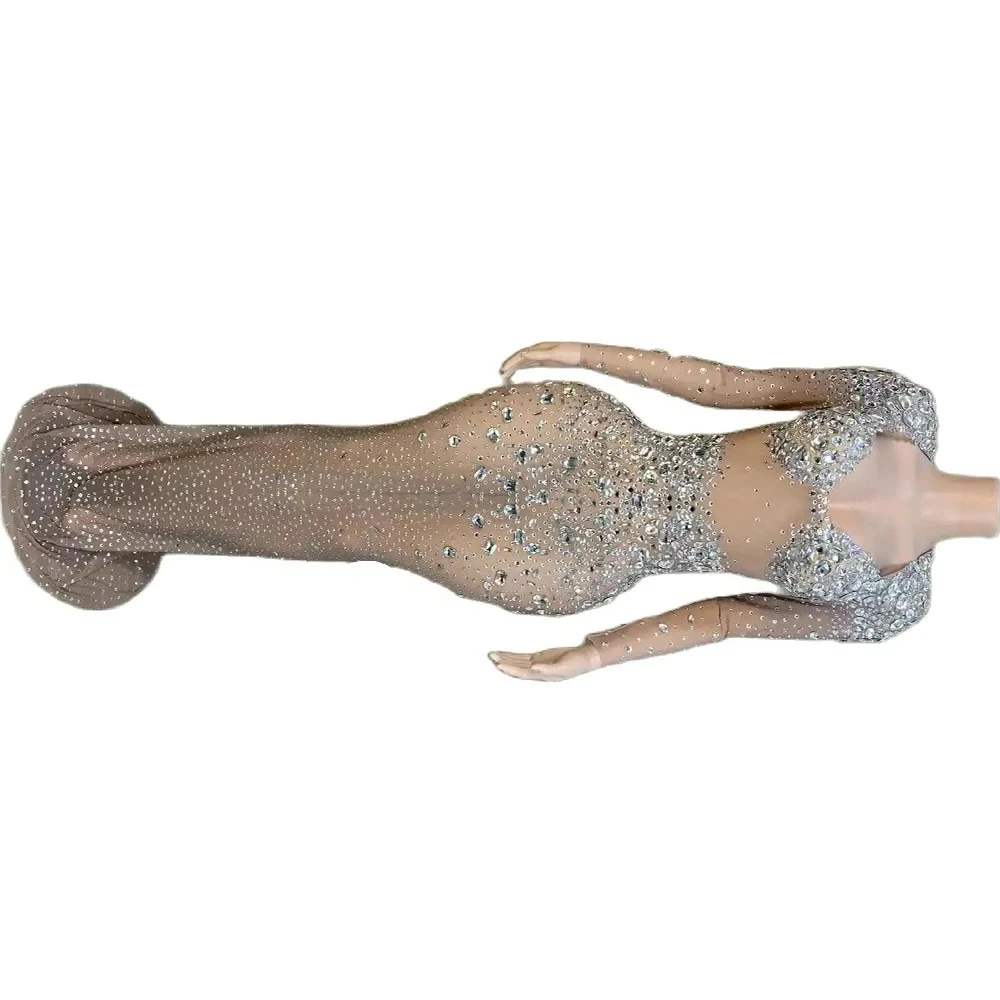 Vestido de noche de lujo brillante con diamantes de imitación, disfraz de actuación para mujer, vestido de graduación, fiesta de Club, celebración de cumpleaños, sesión de fotos