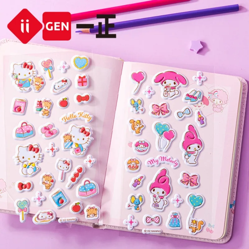 Iigen Yizheng Sanrio Tridimensionale Anime Kawaii Bubble Stickers Hello Kitty Ragazze Studente Ricompensa Adesivo Tazza Scrapbook Decor