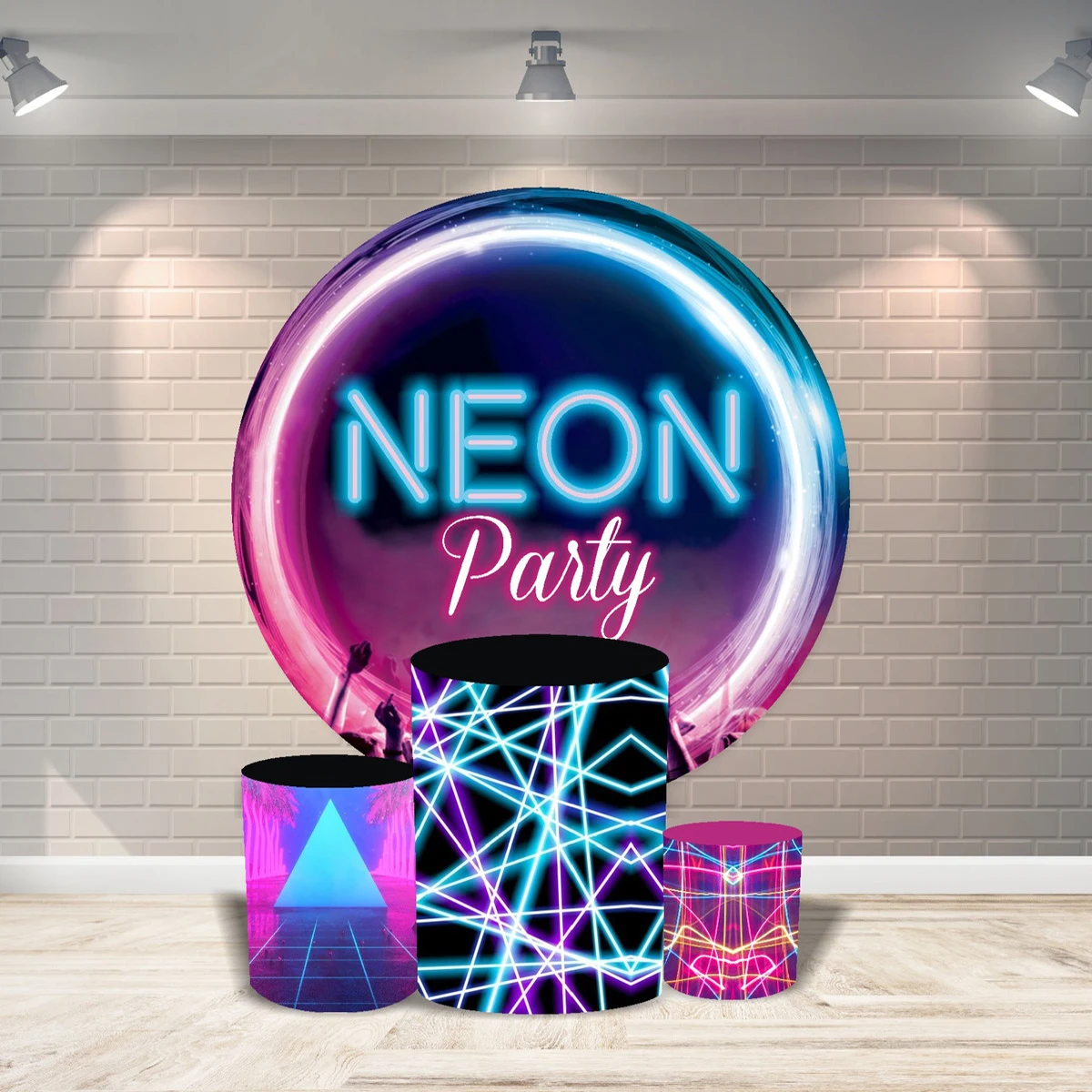 

Let's Glow Round Backdrop Cover Splatter Glow Neon Party Decoration Photo Background Graffiti Movie Night Party Cake Table Cover