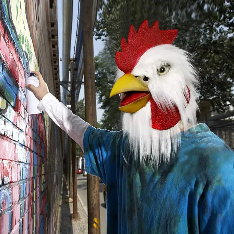 オンドリチキンヘッドマスク大人、動物コックラテックス小道具ハロウィンコスプレ仮装パーティー仮装用、ホワイトhjk.5