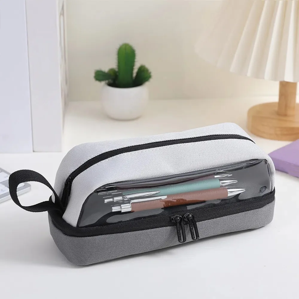 人格キャンバス文具バッグ大容量学生ペンポーチ学用品多層鉛筆ケース署名