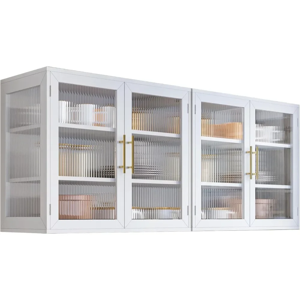 

White Bathroom Wall Cabinet Set of 2,Wall Mounted Cabinet,Glass Wall Storage Cabinet,Floating Cabinet with Adjustable Shelves