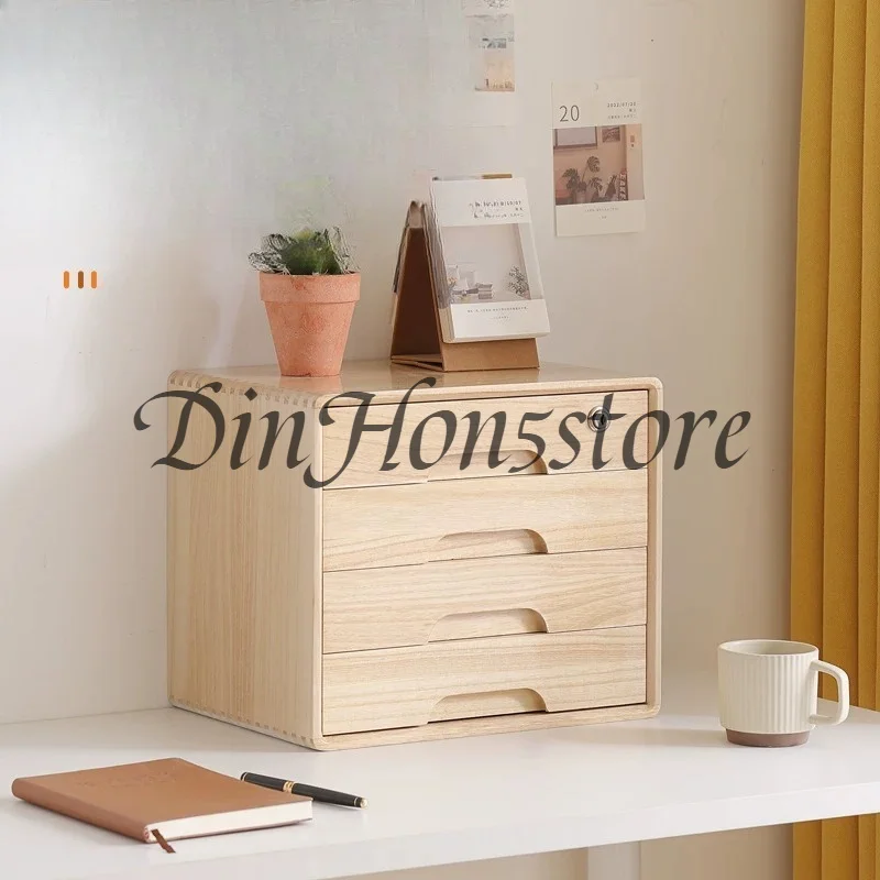 Multi-Layer Desktop Organizer Solid Wood Locking Storage Drawer Versatile Bookshelf for Office or Home A4 Paper File Organizer