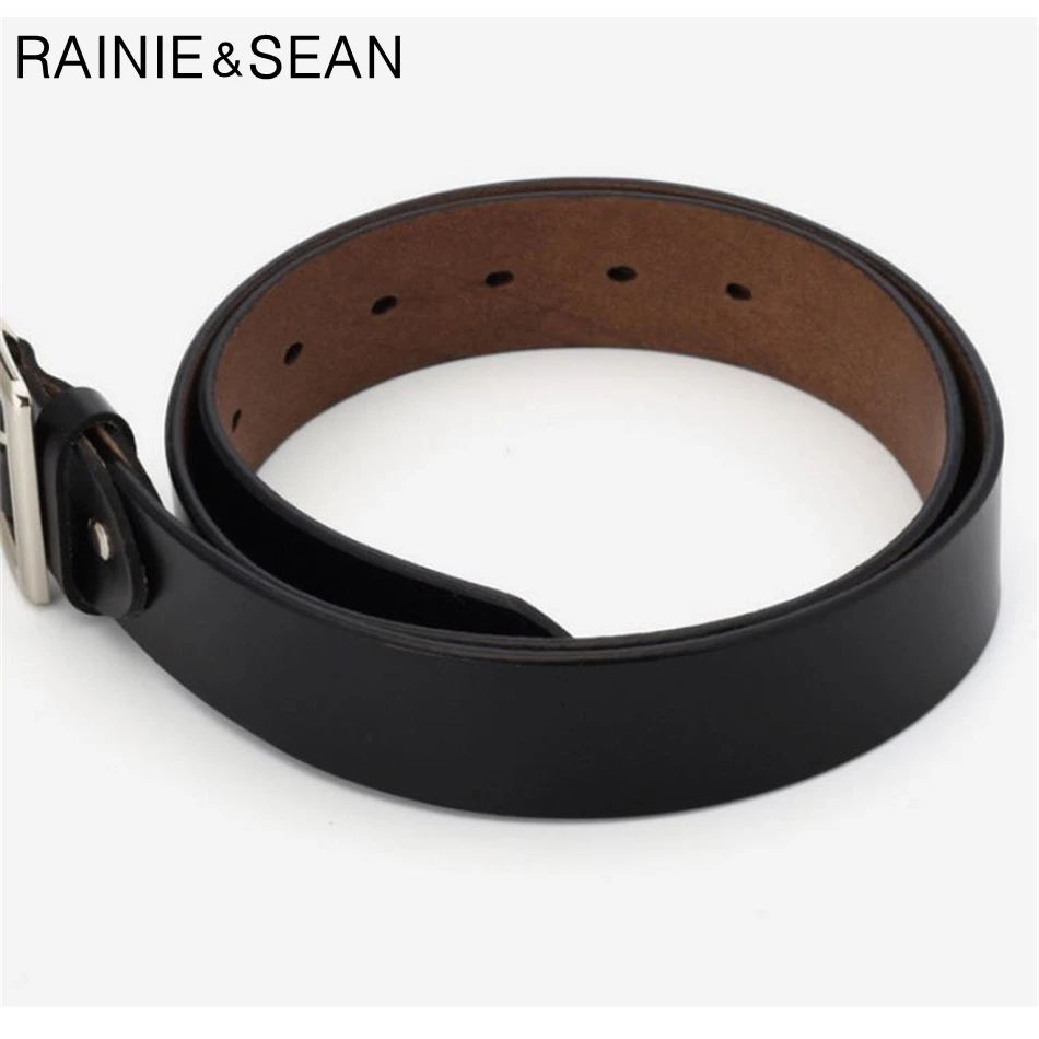 RAINIE SEAN White Belt Women Real Leather Belts For Women Pin Buckles Cowskin Red Black Camel Waist Belt Ladies