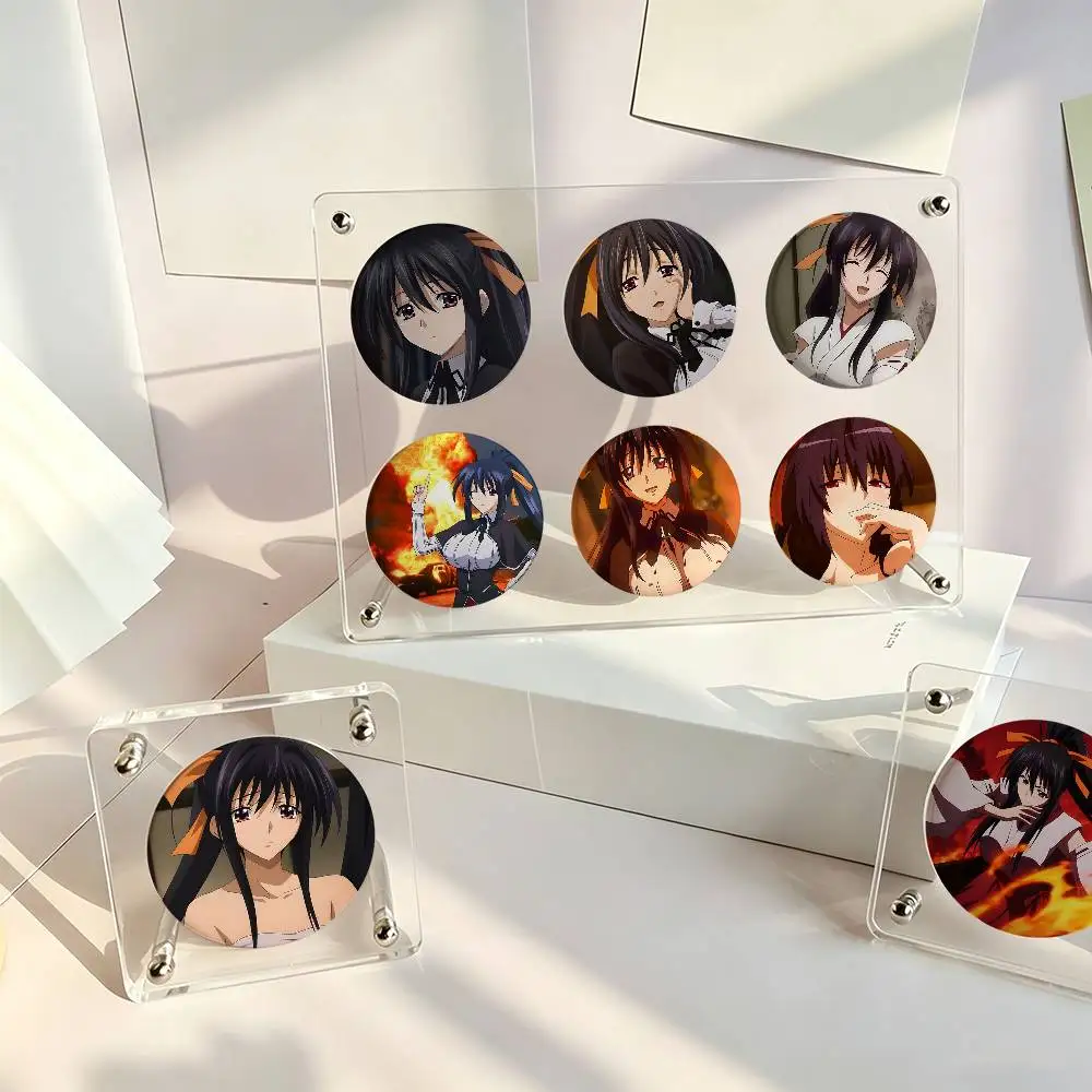 1pc Akeno Himejima Anime Characters Cartoon Style Badge Brooches On Backpack Decoration Round Enamel Pins For Accessorys
